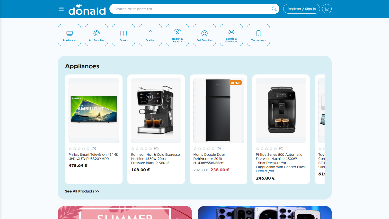 Donald e-shop screenshot 1