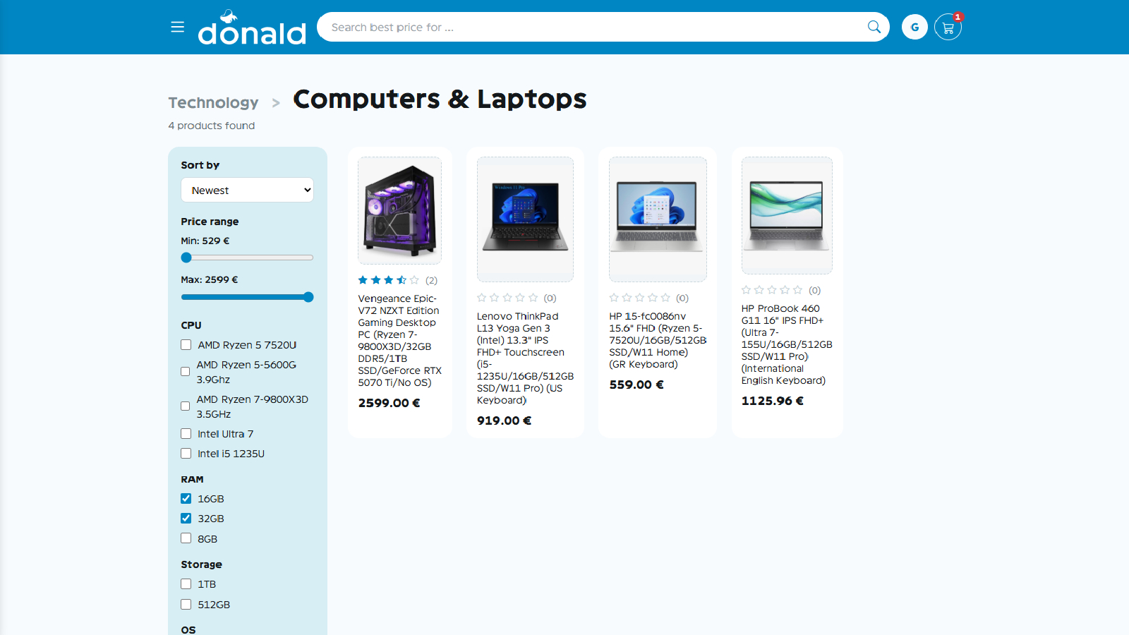 Donald e-shop screenshot 3